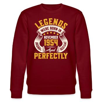 Year 1954 November 70th Anniversary - Stanley/Stella CHANGER Unisex Organic Sweatshirt - burgundy - Front - Nik (191cm) & Marisol (170cm)