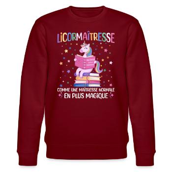 Licormaitresse Licorne Enseignante - Sweat bio CHANGER Stanley/Stella Unisexe - bordeaux - Devant - Nik (191cm) & Marisol (170cm)