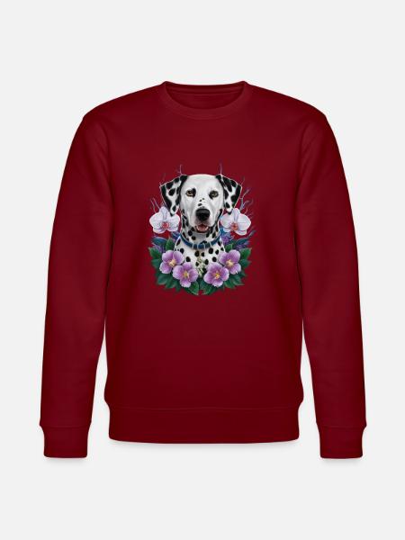 Cute Dalmatian with orchids - Stanley/Stella CHANGER Unisex Organic Sweatshirt - burgundy