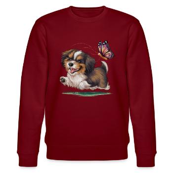 Süßer Cartoon Havanese mit buntem Schmetterling - Stanley/Stella Unisex Bio-Sweatshirt CHANGER  - Burgunderrot - Vorne - Nik (191cm) & Marisol (170cm)