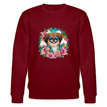 Cartoon Pekinese mit Orchideen und Rosen - Stanley/Stella Unisex Bio-Sweatshirt CHANGER  - Burgunderrot - Vorne - Nik (191cm) & Marisol (170cm)