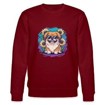 Sommerliches Sonnenblumenmotiv mit süßem Pekinese. - Stanley/Stella Unisex Bio-Sweatshirt CHANGER  - Burgunderrot - Vorne - Nik (191cm) & Marisol (170cm)