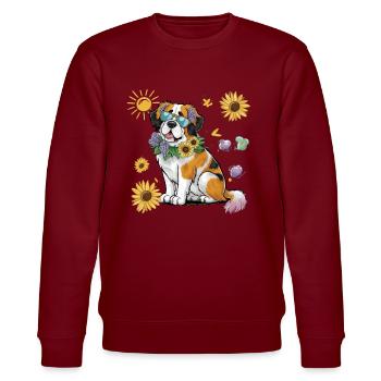 St. Bernard with sunflowers - Stanley/Stella CHANGER Unisex Organic Sweatshirt - burgundy - Front - Nik (191cm) & Marisol (170cm)