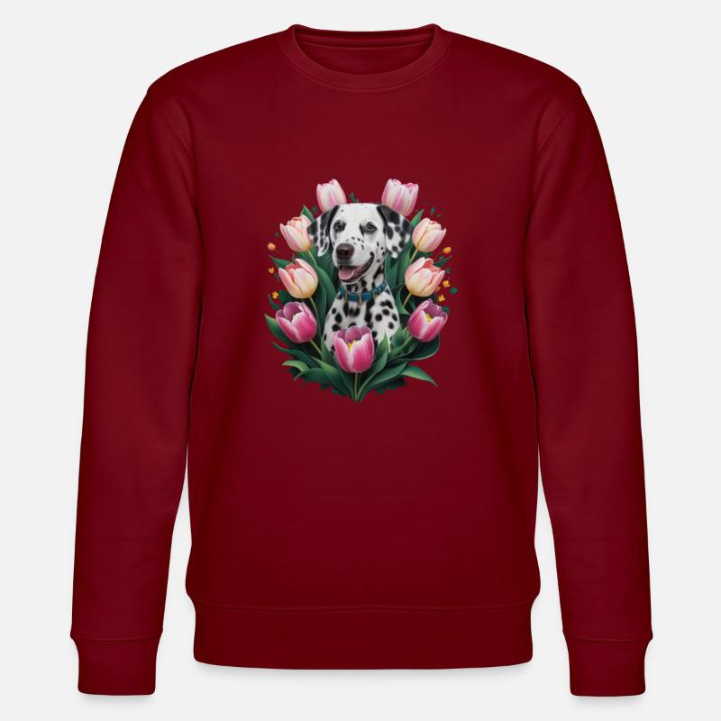 Dalmatien mignon avec des tulipes - Sweat bio CHANGER Stanley/Stella Unisexe - bordeaux