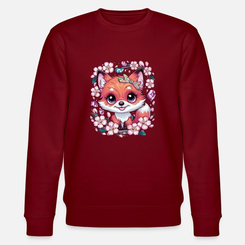 Kawaii Fuchs mit Sakura Kirschblüten - Stanley/Stella Unisex Bio-Sweatshirt CHANGER - Burgunderrot