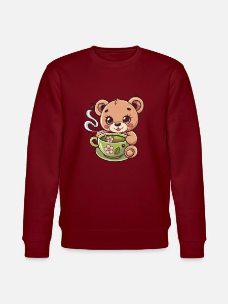 Teddy bear loves tea - Stanley/Stella CHANGER Unisex Organic Sweatshirt - burgundy