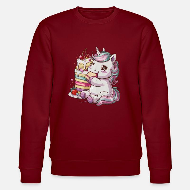 Kawaii Einhonr mit Kuchen - Stanley/Stella Unisex Bio-Sweatshirt CHANGER  - Burgunderrot