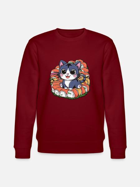Cute kawaii cat loves sushi - Stanley/Stella CHANGER Unisex Organic Sweatshirt - burgundy