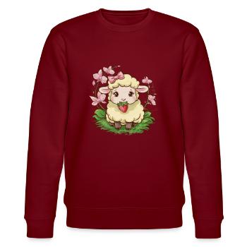 Cute Kawaii Sheep with Strawberries & Orchids - Stanley/Stella CHANGER Unisex Organic Sweatshirt - burgundy - Front - Nik (191cm) & Marisol (170cm)