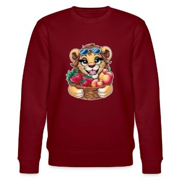 Kawaii Löwe mit Erdbeeren und Pfirsichen - Stanley/Stella Unisex Bio-Sweatshirt CHANGER  - Burgunderrot - Vorne - Nik (191cm) & Marisol (170cm)