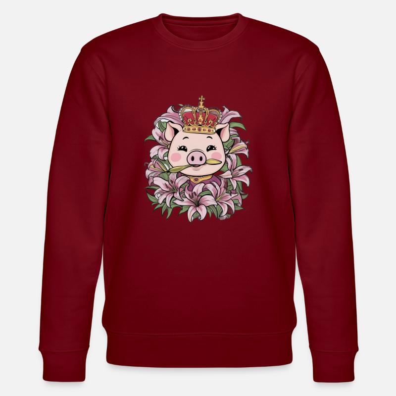 Schwein mit Krone und Lillien - Stanley/Stella Unisex Bio-Sweatshirt CHANGER  - Burgunderrot