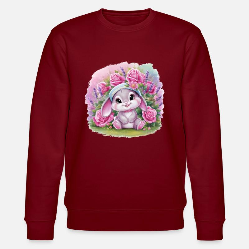 Cute kawaii bunny with roses and lavender - Stanley/Stella CHANGER Unisex Organic Sweatshirt - burgundy
