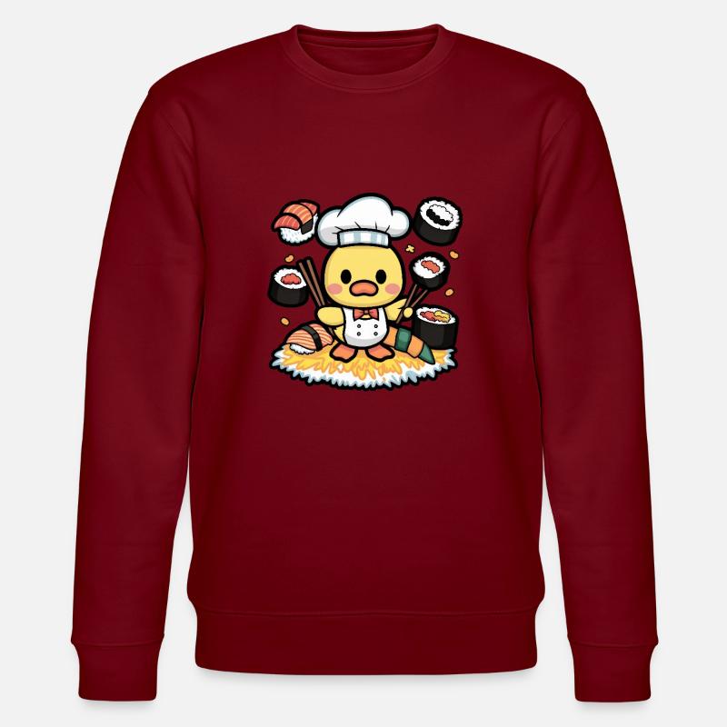 Duckling in cartoon style with chef's hat and sushi - Stanley/Stella CHANGER Unisex Organic Sweatshirt - burgundy
