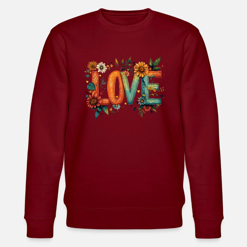 Rustikales Blumen-LOVE - Stanley/Stella Unisex Bio-Sweatshirt CHANGER  - Burgunderrot