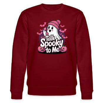 Halloween Ghost Funny Talk Spooky To Me - Stanley/Stella Unisex Bio-Sweatshirt CHANGER  - Burgunderrot - Vorne - Nik (191cm) & Marisol (170cm)