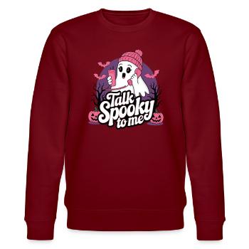 Halloween Ghost Funny Talk Spooky To Me - Stanley/Stella Unisex Bio-Sweatshirt CHANGER  - Burgunderrot - Vorne - Nik (191cm) & Marisol (170cm)