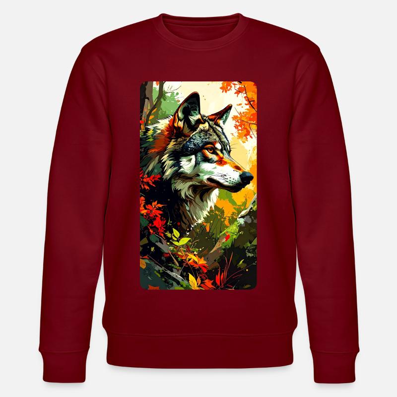 Wolf im Herbst (Blick nach Rechts) - Stanley/Stella Unisex Bio-Sweatshirt CHANGER  - Burgunderrot