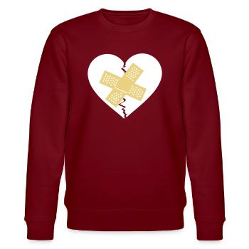 gebrochenes Herz mit Bandagen - Stanley/Stella Unisex Bio-Sweatshirt CHANGER  - Burgunderrot - Vorne - Nik (191cm) & Marisol (170cm)