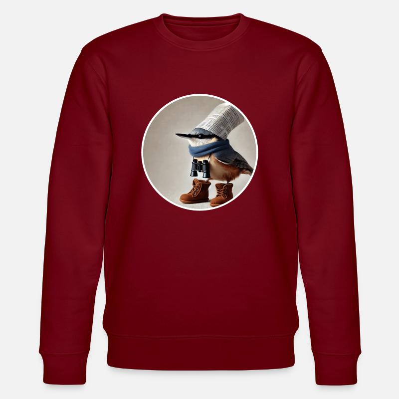 Nuthatch with binoculars - Stanley/Stella CHANGER Unisex Organic Sweatshirt - burgundy