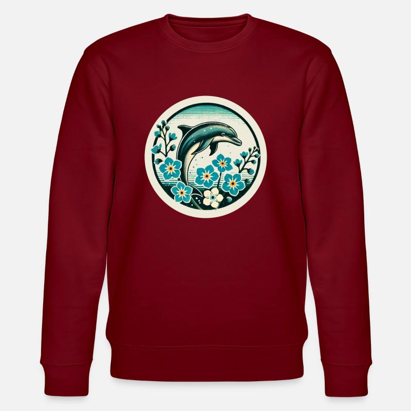 Retro Dolphin - Stanley/Stella CHANGER Unisex Organic Sweatshirt - burgundy