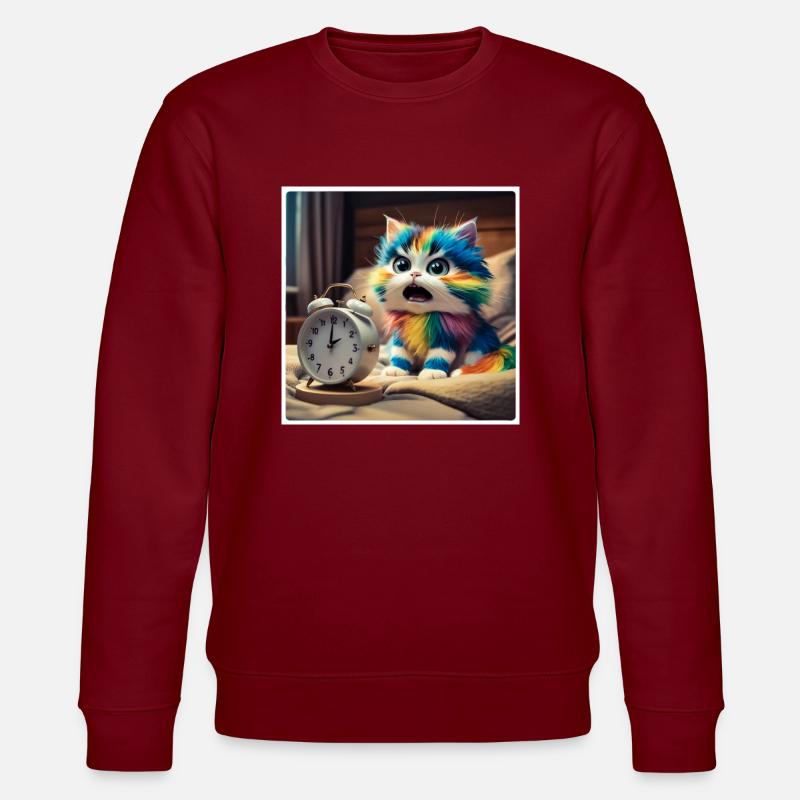 Katze mit Wecker - Stanley/Stella Unisex Bio-Sweatshirt CHANGER  - Burgunderrot