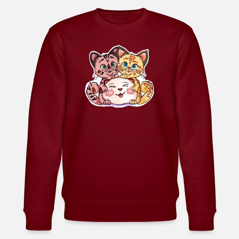 Zwei Kätzchen mit Stofftier - Stanley/Stella Unisex Bio-Sweatshirt CHANGER  - Burgunderrot