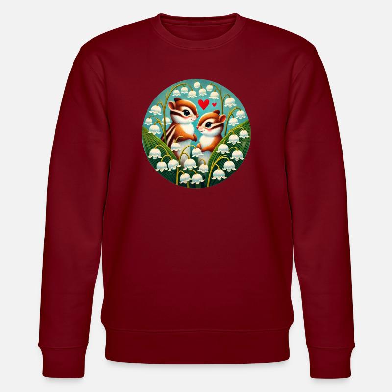 Streifenhörnchen in Lilyvalley Hearts - Stanley/Stella Unisex Bio-Sweatshirt CHANGER - Burgunderrot