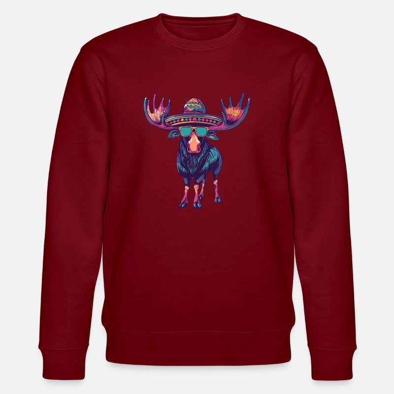 Elch Comic Lustig Sombrero - Stanley/Stella Unisex Bio-Sweatshirt CHANGER  - Burgunderrot