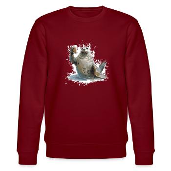 Robbe Beer Funny - Stanley/Stella CHANGER Unisex Organic Sweatshirt - burgundy - Front - Nik (191cm) & Marisol (170cm)