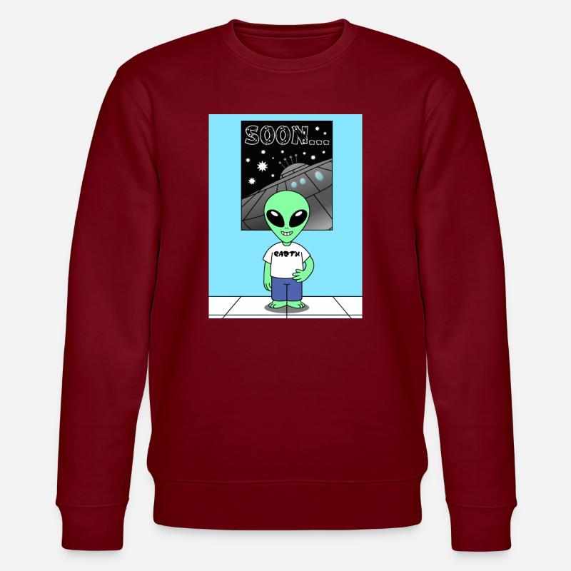Außerirdischer vor Raumschiff Earth - Stanley/Stella Unisex Bio-Sweatshirt CHANGER  - Burgunderrot