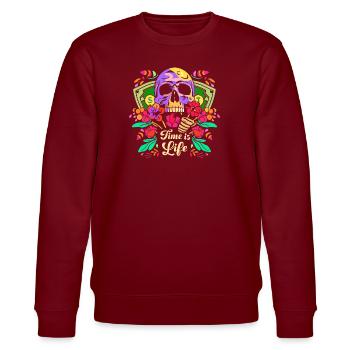 YANACAT Zeit ist (Geld) Leben. Totenkopf Blumen - Stanley/Stella Unisex Bio-Sweatshirt CHANGER  - Burgunderrot - Vorne - Nik (191cm) & Marisol (170cm)
