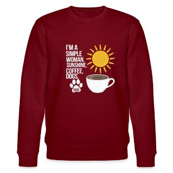 I`m a simple woman like sunshine dogs & coffee - Stanley/Stella Unisex Bio-Sweatshirt CHANGER  - Burgunderrot - Vorne - Nik (191cm) & Marisol (170cm)