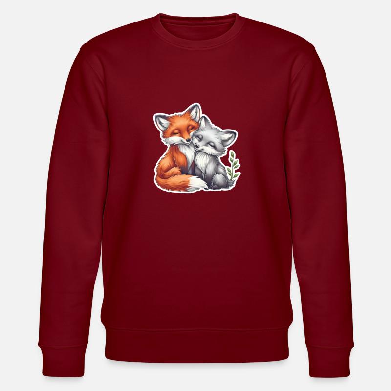 Cute Fox Couple Napping Together - Stanley/Stella CHANGER Unisex Organic Sweatshirt - burgundy