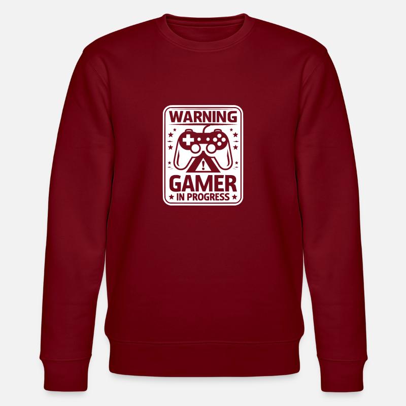Warning Gamer in Progress - Stanley/Stella CHANGER Unisex Organic Sweatshirt - burgundy