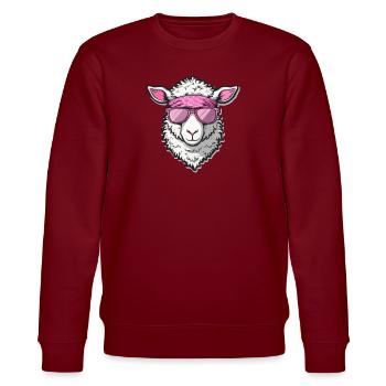 Cooles Schaf mit rosa Sonnenbrille und Stirnband - Stanley/Stella Unisex Bio-Sweatshirt CHANGER  - Burgunderrot - Vorne - Nik (191cm) & Marisol (170cm)