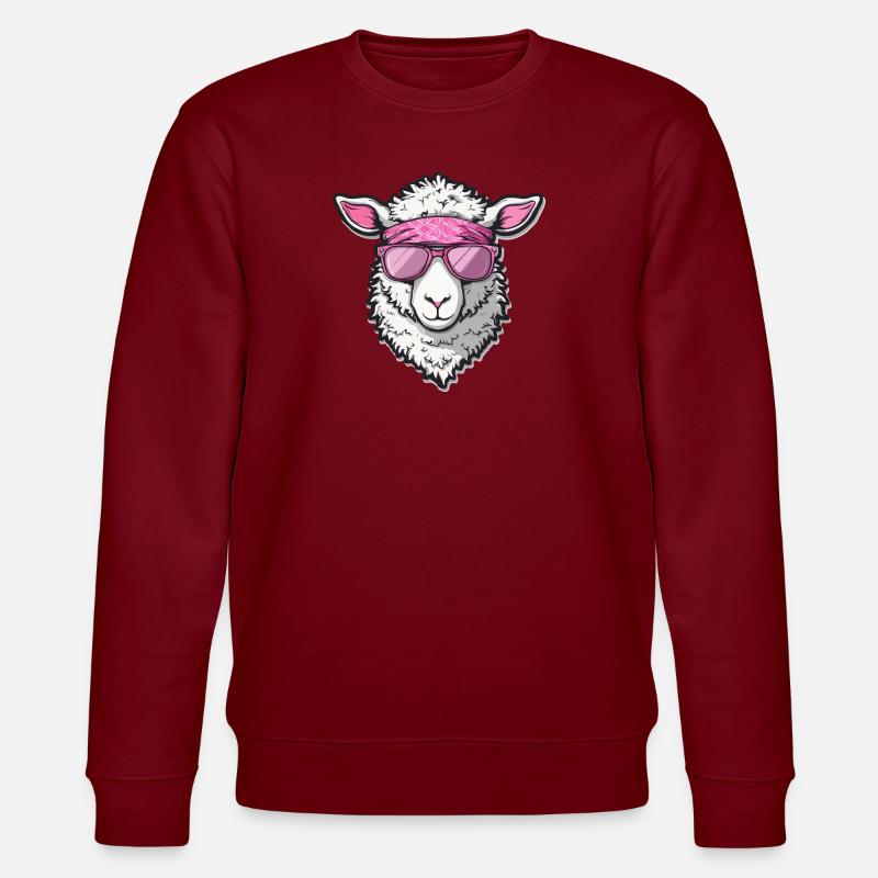 Cooles Schaf mit rosa Sonnenbrille und Stirnband - Stanley/Stella Unisex Bio-Sweatshirt CHANGER  - Burgunderrot