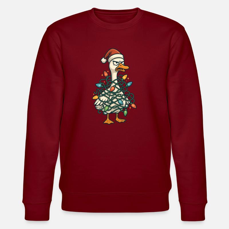Santa Duck in Weihnachtslichtern - Stanley/Stella Unisex Bio-Sweatshirt CHANGER  - Burgunderrot