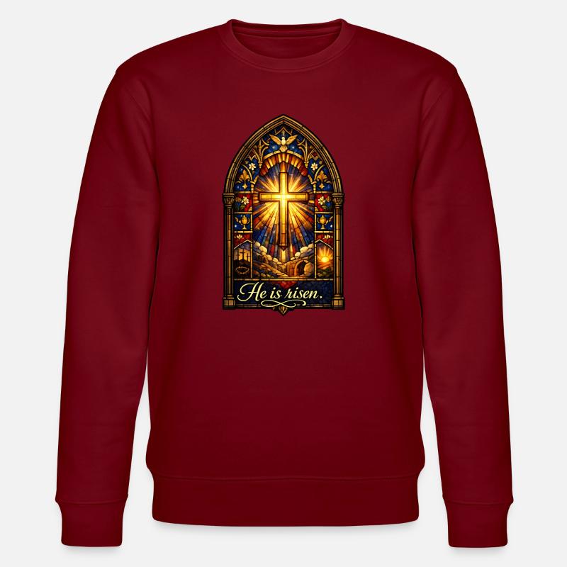 He is Risen Ostern Jesus - Stanley/Stella Unisex Bio-Sweatshirt CHANGER  - Burgunderrot