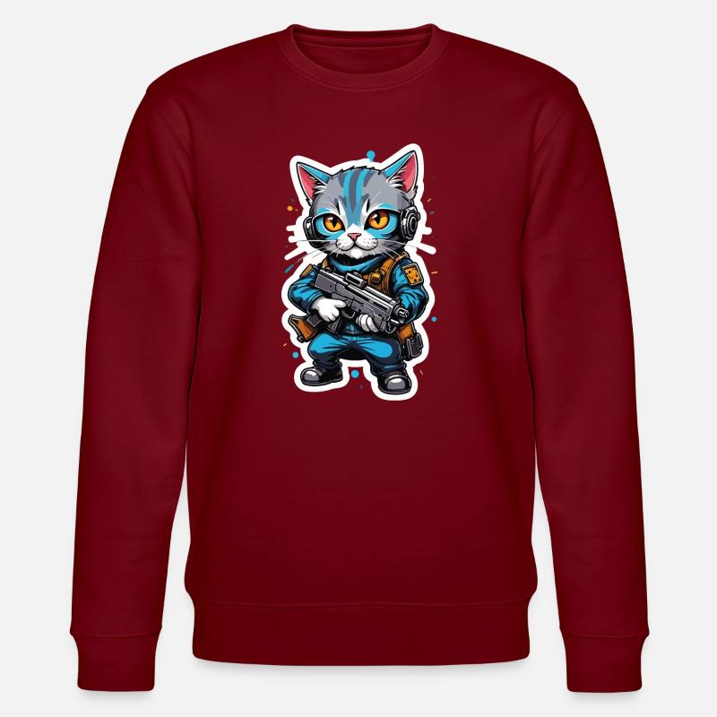 Katzenkrieger mit Hightech-Waffen - Stanley/Stella Unisex Bio-Sweatshirt CHANGER  - Burgunderrot