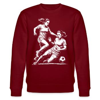 Duell im Fußball! Fußballerin Trainingsshirt. - Stanley/Stella Unisex Bio-Sweatshirt CHANGER  - Burgunderrot - Vorne - Nik (191cm) & Marisol (170cm)