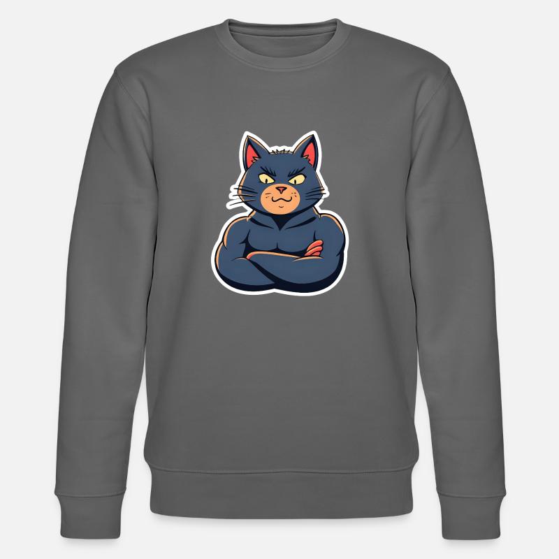 Cat with Muscles-Funny Comic Design - Stanley/Stella CHANGER Unisex Organic Sweatshirt - anthracite
