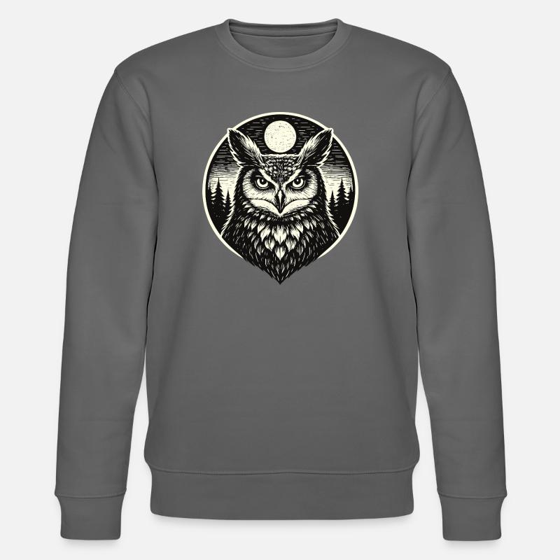 Silent Watch -  Eule im Woodcut Stil - Stanley/Stella Unisex Bio-Sweatshirt CHANGER  - Anthrazit