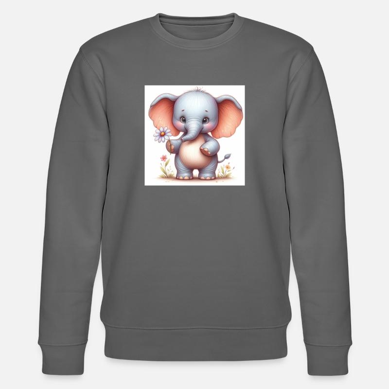 Bébé éléphant avec une fleur - Sweat bio CHANGER Stanley/Stella Unisexe - charbon