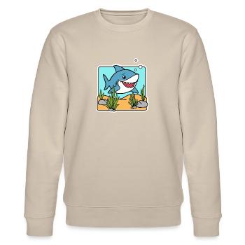 Un petit requin nage nonchalamment dans un style BD ! - Sweat bio CHANGER Stanley/Stella Unisexe - beige - Devant - Nik (191cm) & Marisol (170cm)