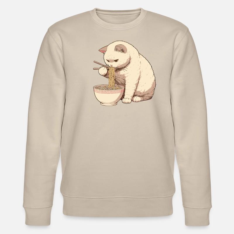 Katze isst Ramen Nudeln - Stanley/Stella Unisex Bio-Sweatshirt CHANGER  - Beige
