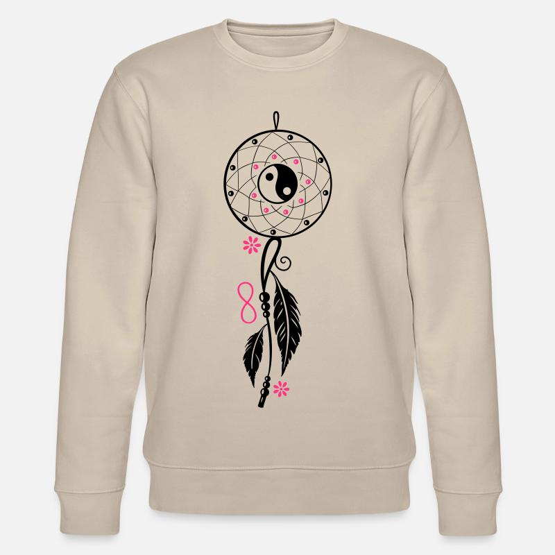 Dreamcatcher with feather, flutes, infinity symbol - Stanley/Stella CHANGER Unisex Organic Sweatshirt - beige