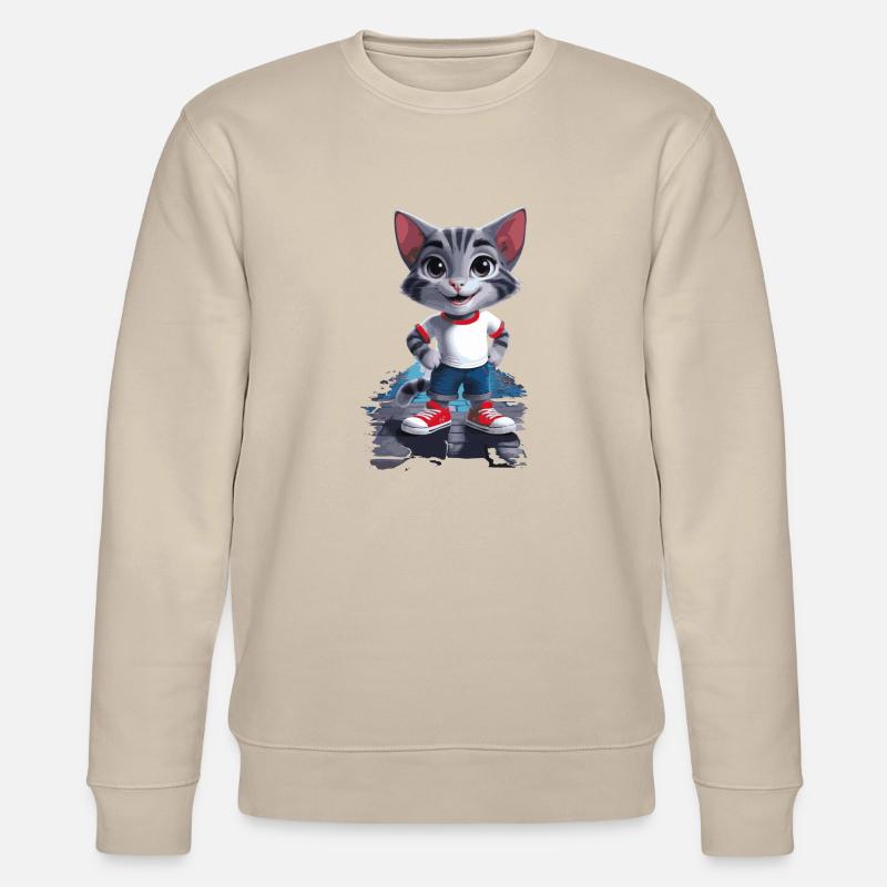 Verspielte Katze im Kinder-Stil - Stanley/Stella Unisex Bio-Sweatshirt CHANGER - Beige