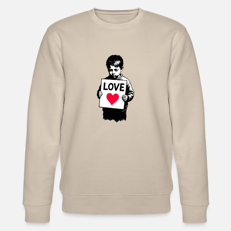Junge mit LOVE Schild - Stanley/Stella Unisex Bio-Sweatshirt CHANGER  - Beige