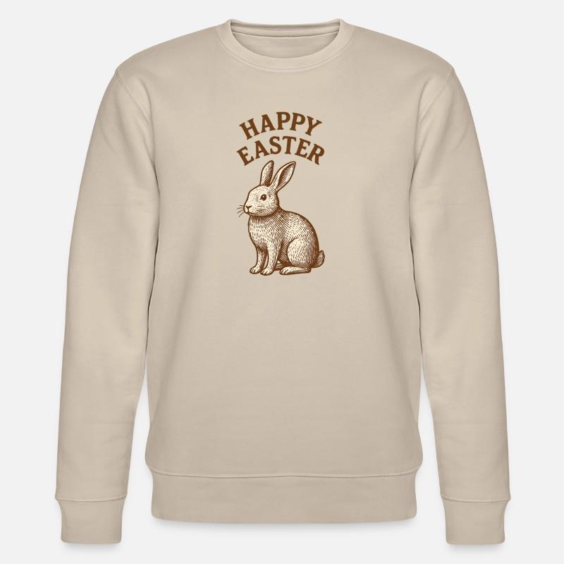 Osterhase mit Happy Easter, Osterhase - Stanley/Stella Unisex Bio-Sweatshirt CHANGER - Beige
