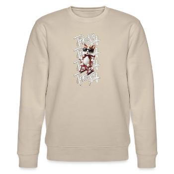 Cool Pussycat - Knitted Cat with Style - Stanley/Stella Unisex Bio-Sweatshirt CHANGER  - Beige - Vorne - Nik (191cm) & Marisol (170cm)